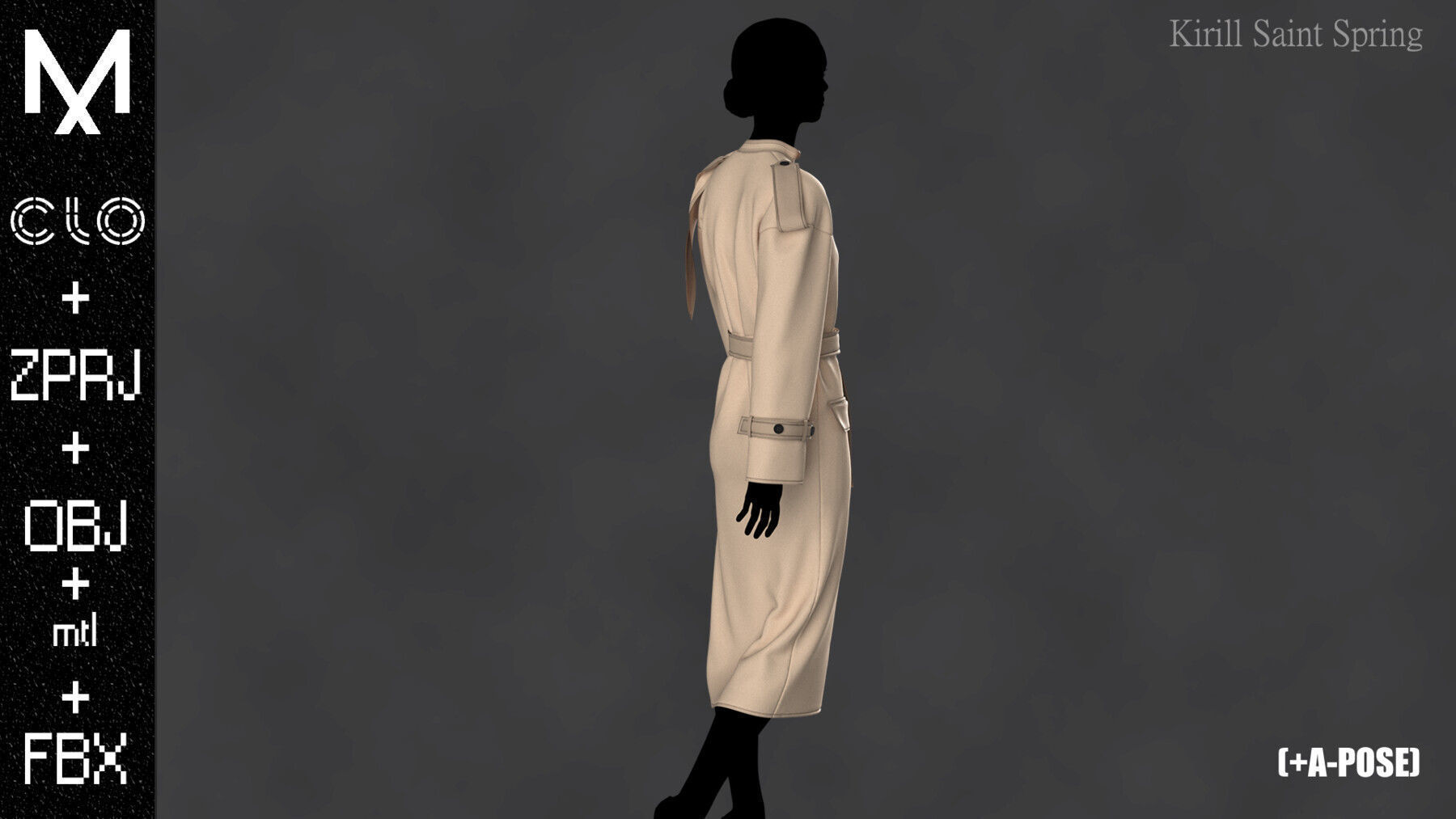 Coat Female Marvelous designer Clo3d OBJ mtl FBX ZPRJ 3D model_6