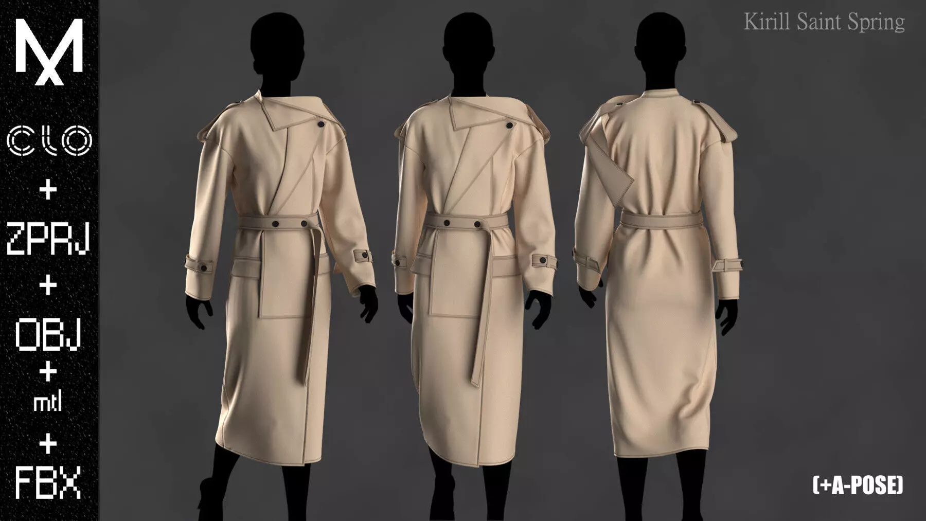 Coat Female Marvelous designer Clo3d OBJ mtl FBX ZPRJ 3D model_0
