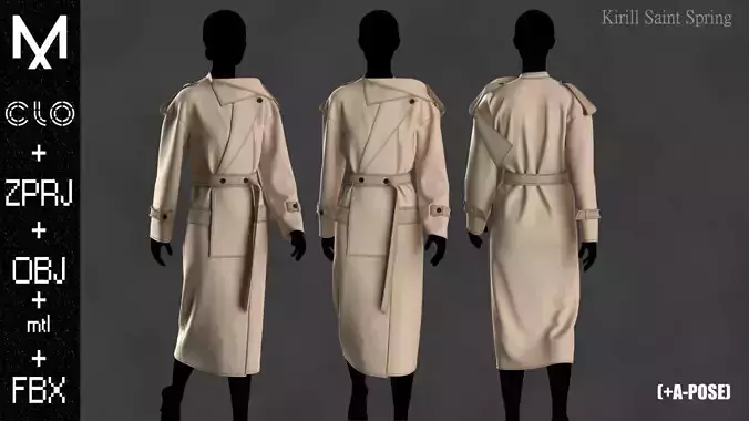 Coat Female Marvelous designer Clo3d OBJ mtl FBX ZPRJ