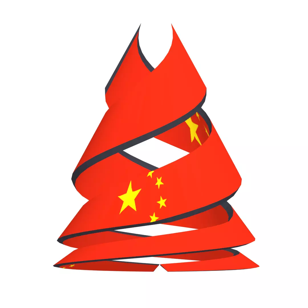 Chinese flag on Double spiral helical structure 3D model