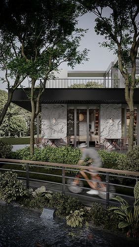 Modern outdoor architecture landscape cafe book bar park 3D model 2