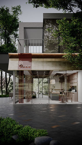 Modern outdoor architecture landscape cafe book bar park 3D model 3