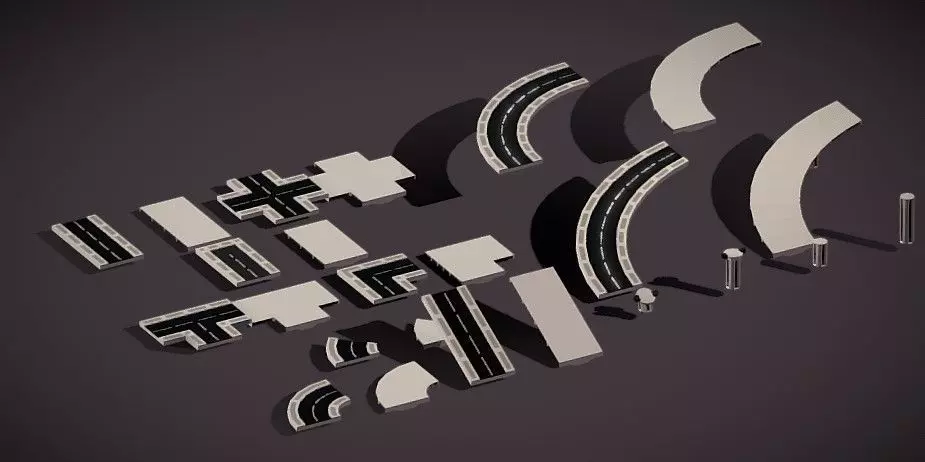 Roads Bridges Tileset Pack Low-poly 3D model