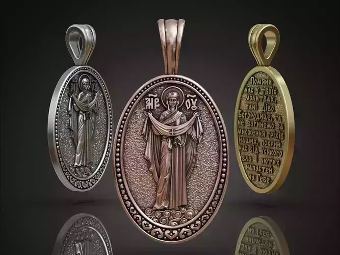 Saint Mary the Protectress Pokrova Orthodox Pendant with Prayer