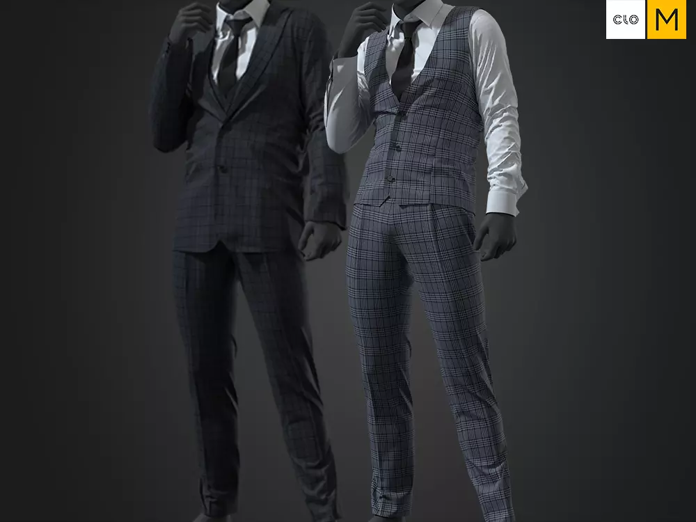 Mens - Check Suit Set 3D model