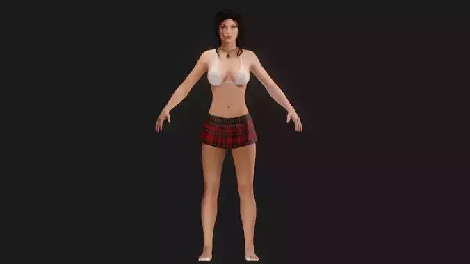 Tomb Raider Bikini Mini Skirt White and Red Tartan 3D model