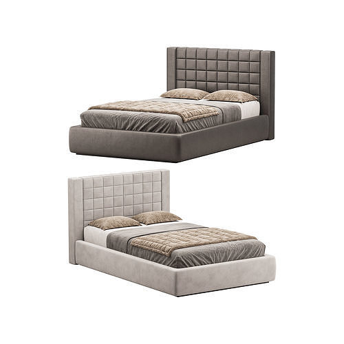 Single bed with upholstered headboard 3D model