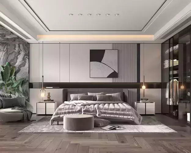 Modern Bedroom Scene 47 3D model