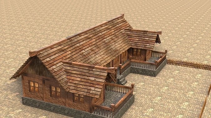Village House 3D Model Low Poly Medieval Low-poly 3D model 6