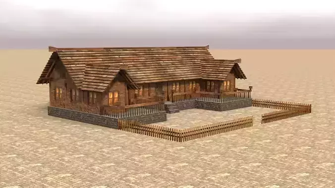 Village House 3D Model Low Poly Medieval
