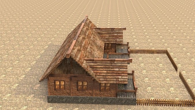 Village House 3D Model Low Poly Medieval Low-poly 3D model 7