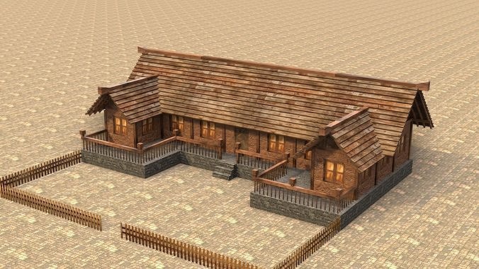 Village House 3D Model Low Poly Medieval Low-poly 3D model 3
