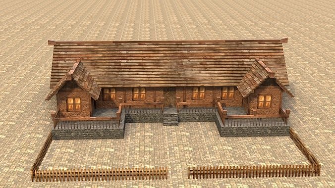 Village House 3D Model Low Poly Medieval Low-poly 3D model 2