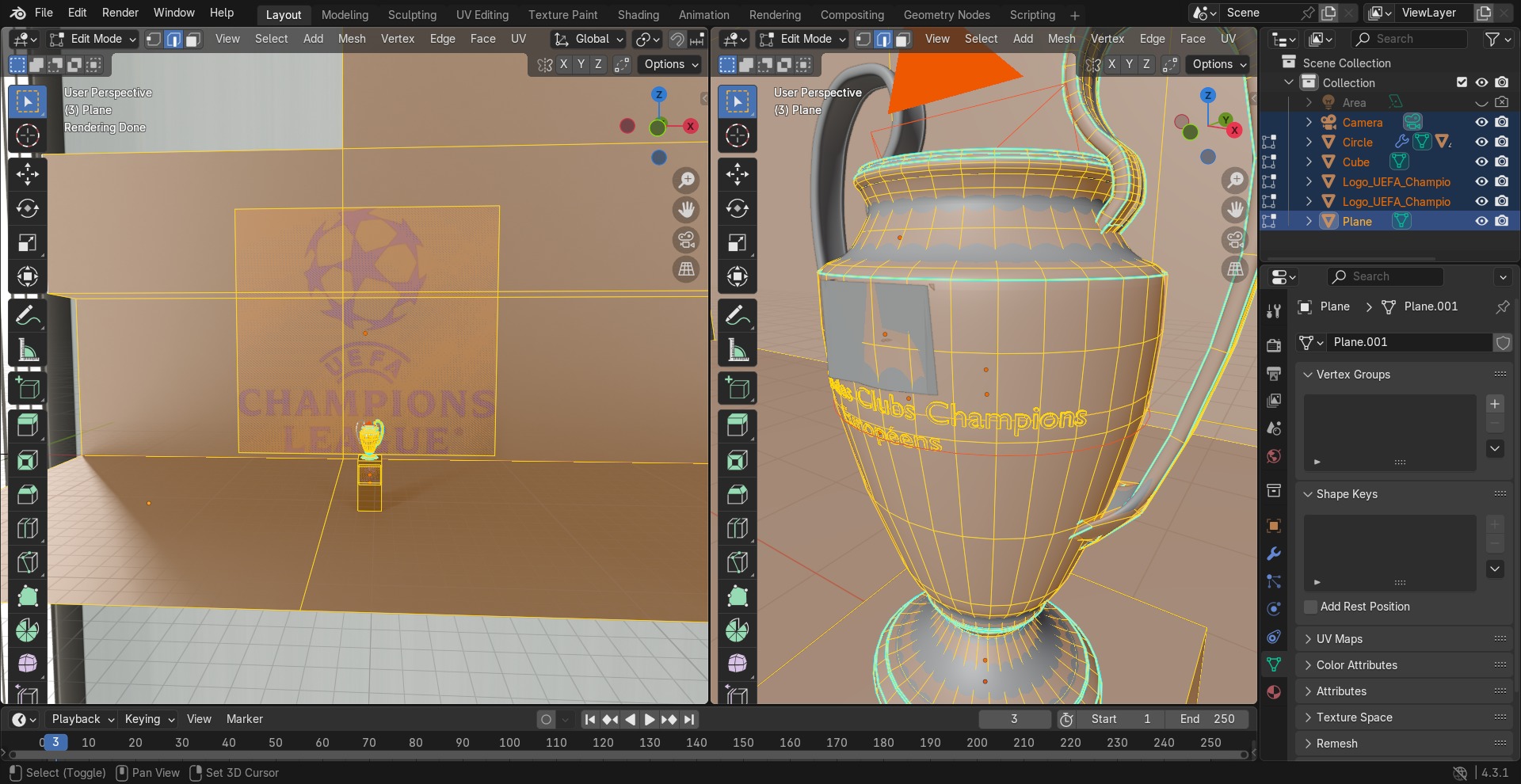 Champions League cup 3D model_12