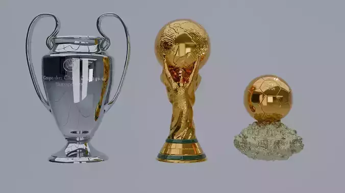 Package of 3 trophies ballon DOr world cup  champions league 