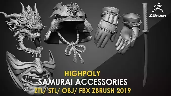 Highpoly Samurai Accessories Ztl Stl Obj Fbx Zbrush 2019