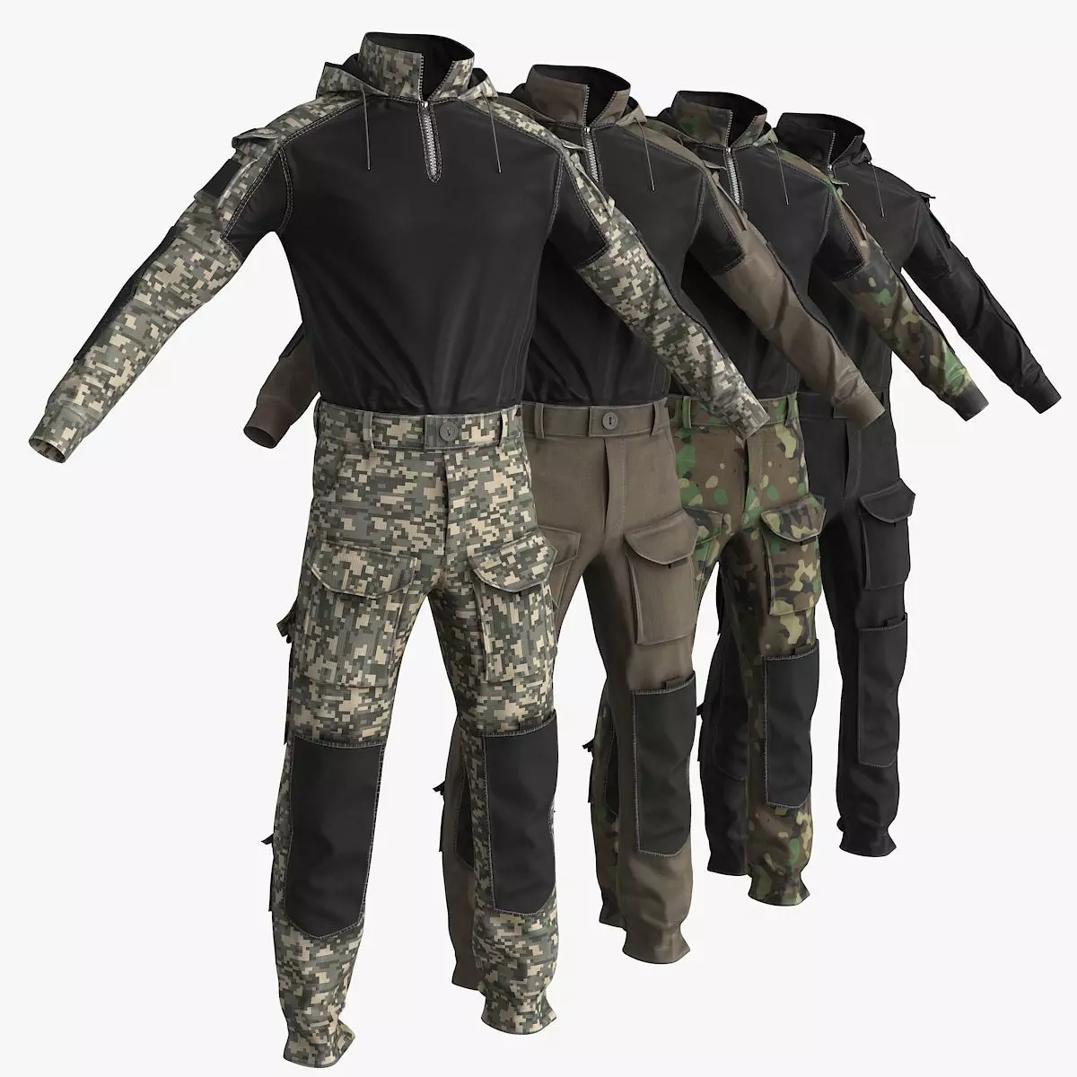 Combat Uniform 4 Colors Low-poly 3D model
