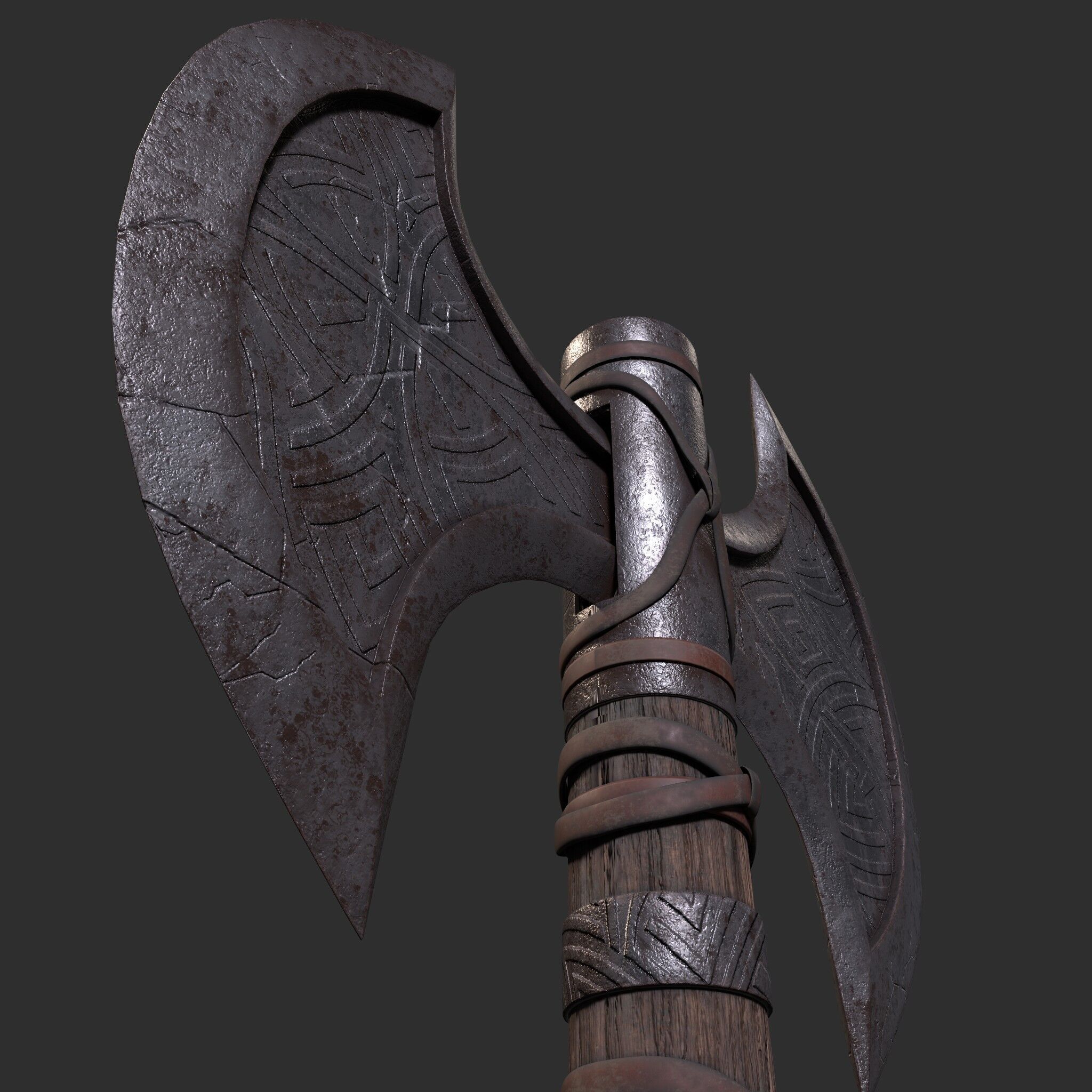 Viking Battle Axe Low-poly 3D model_9
