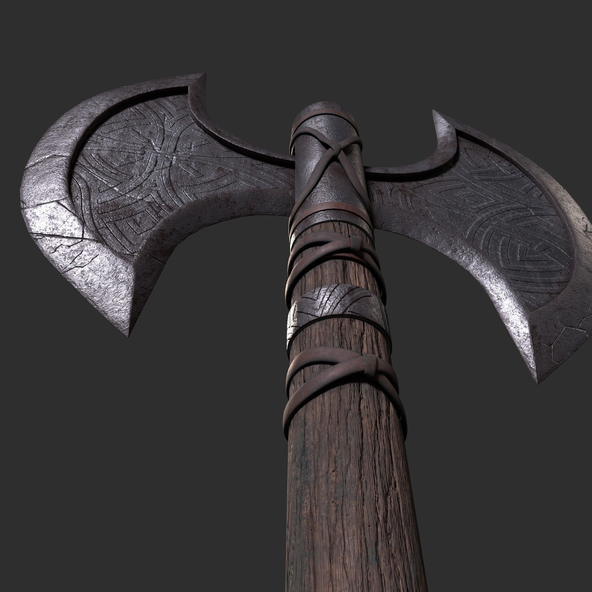 Viking Battle Axe Low-poly 3D model_10