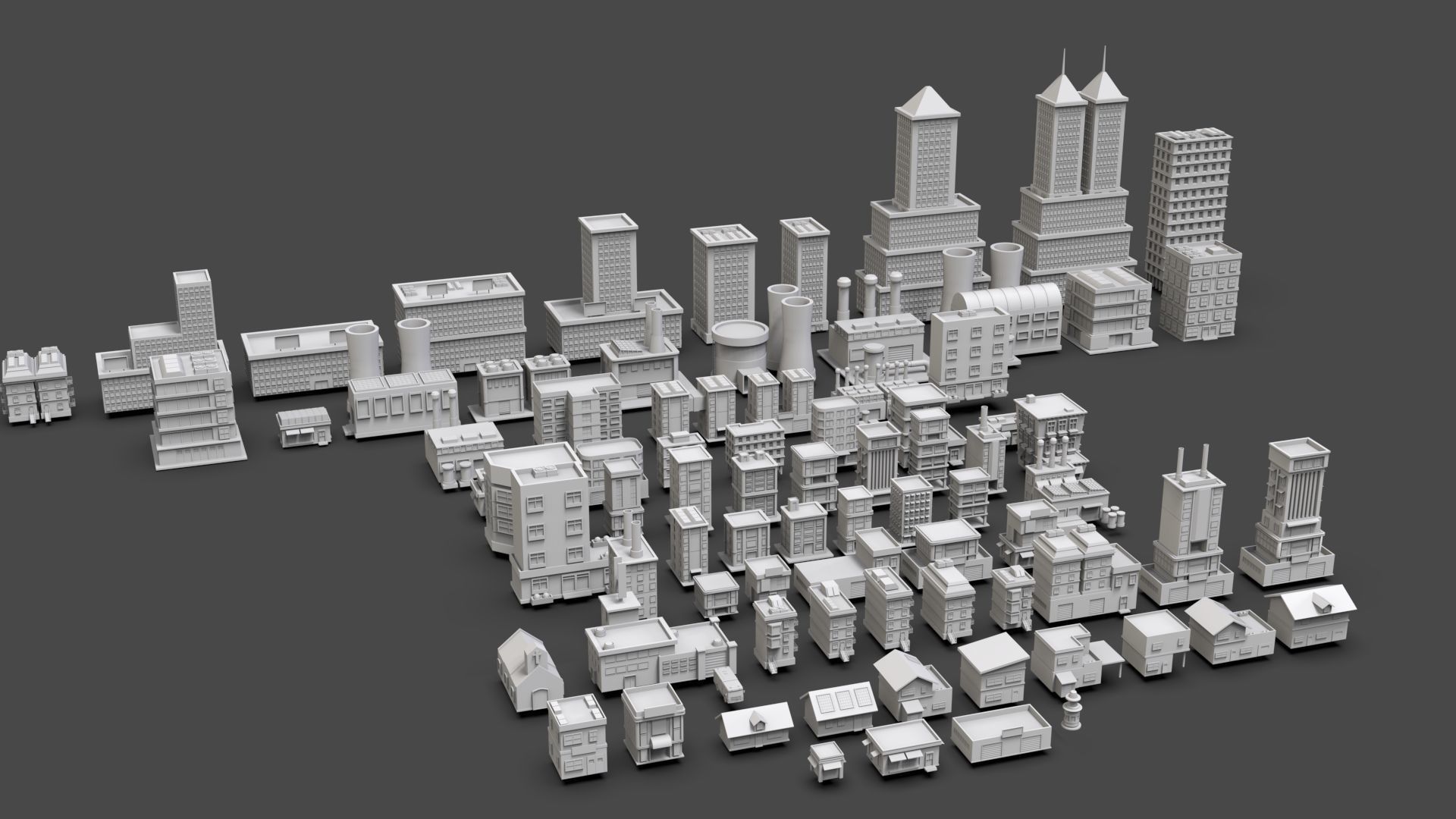 Low Poly City Buildings Pack Of 80 - Game Ready - Untextured  Low-poly 3D model_35