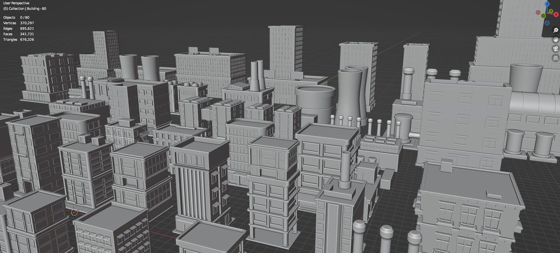 Low Poly City Buildings Pack Of 80 - Game Ready - Untextured  Low-poly 3D model_45