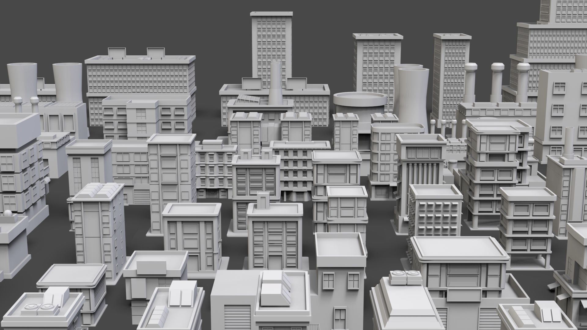 Low Poly City Buildings Pack Of 80 - Game Ready - Untextured  Low-poly 3D model_14