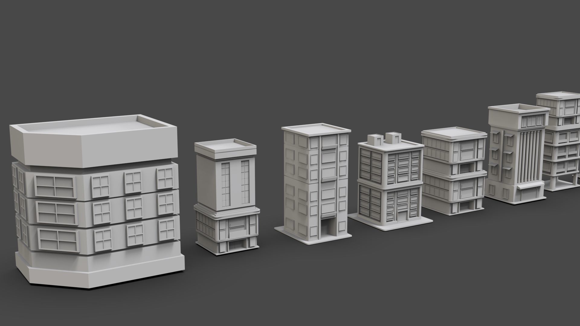 Low Poly City Buildings Pack Of 80 - Game Ready - Untextured  Low-poly 3D model_27