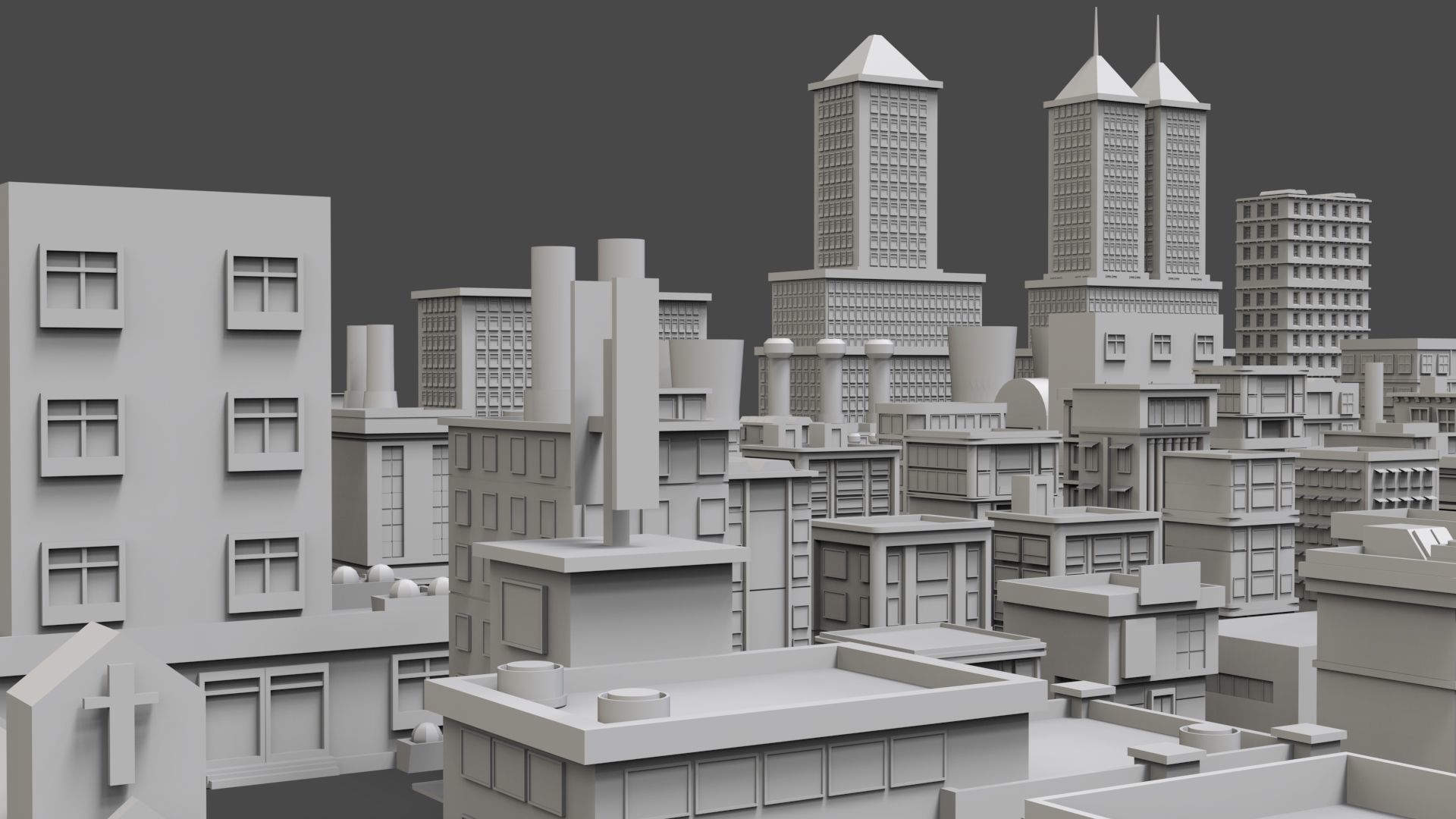Low Poly City Buildings Pack Of 80 - Game Ready - Untextured  Low-poly 3D model_10