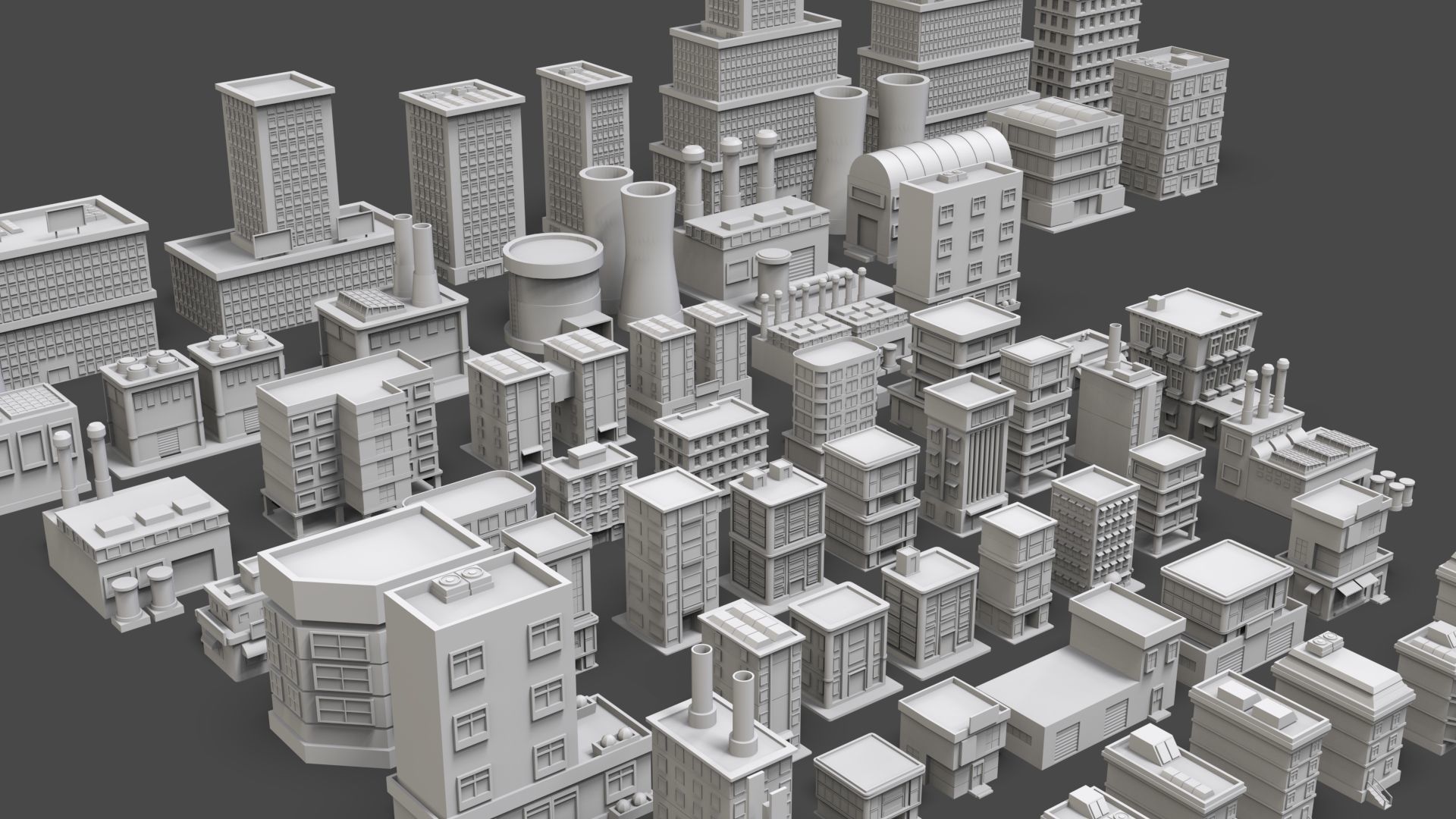 Low Poly City Buildings Pack Of 80 - Game Ready - Untextured  Low-poly 3D model_13