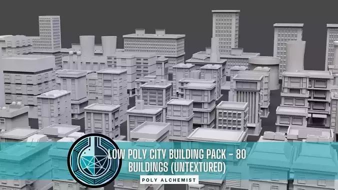 Low Poly City Buildings Pack Of 80 - Game Ready - Untextured  Low-poly 3D model