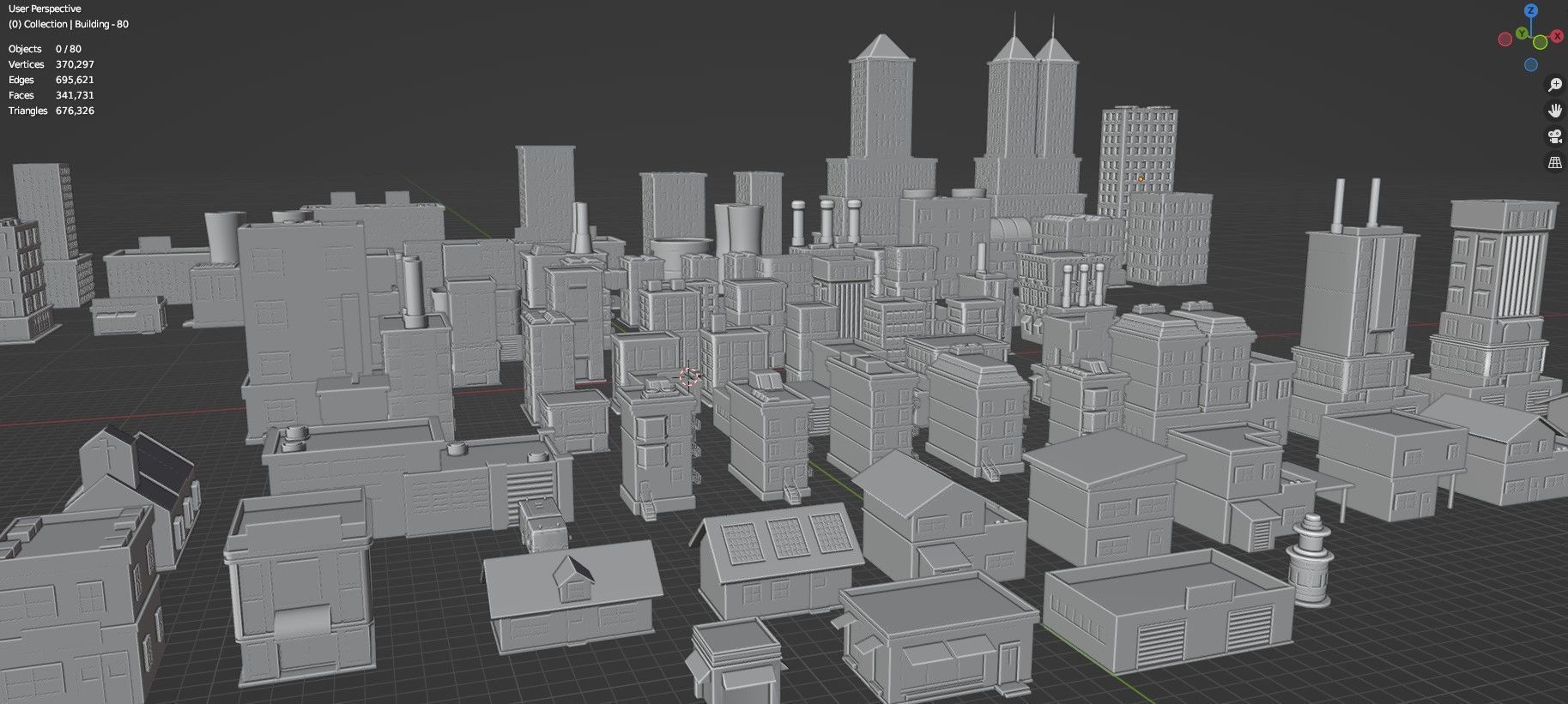 Low Poly City Buildings Pack Of 80 - Game Ready - Untextured  Low-poly 3D model_42
