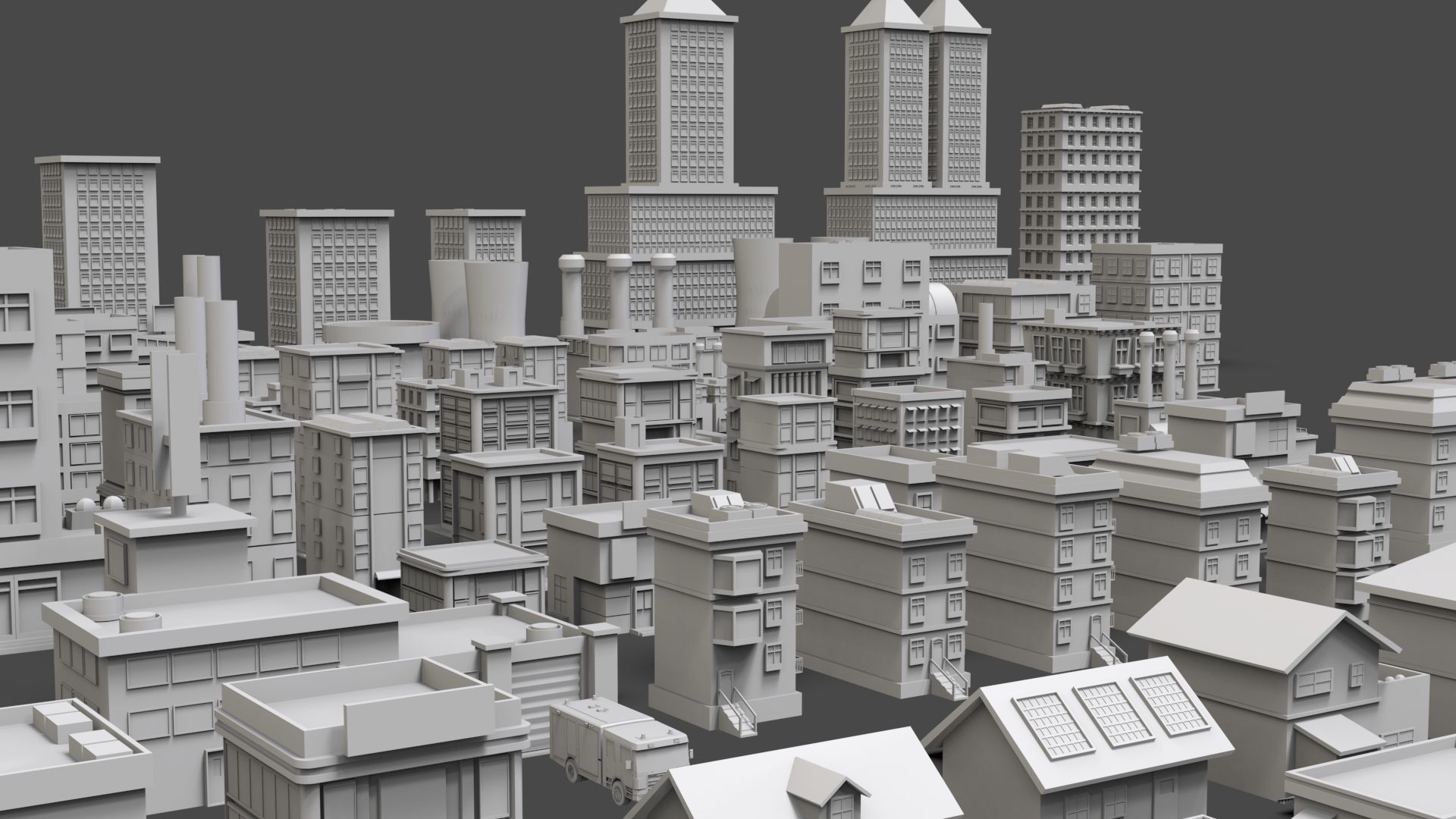 Low Poly City Buildings Pack Of 80 - Game Ready - Untextured  Low-poly 3D model_2
