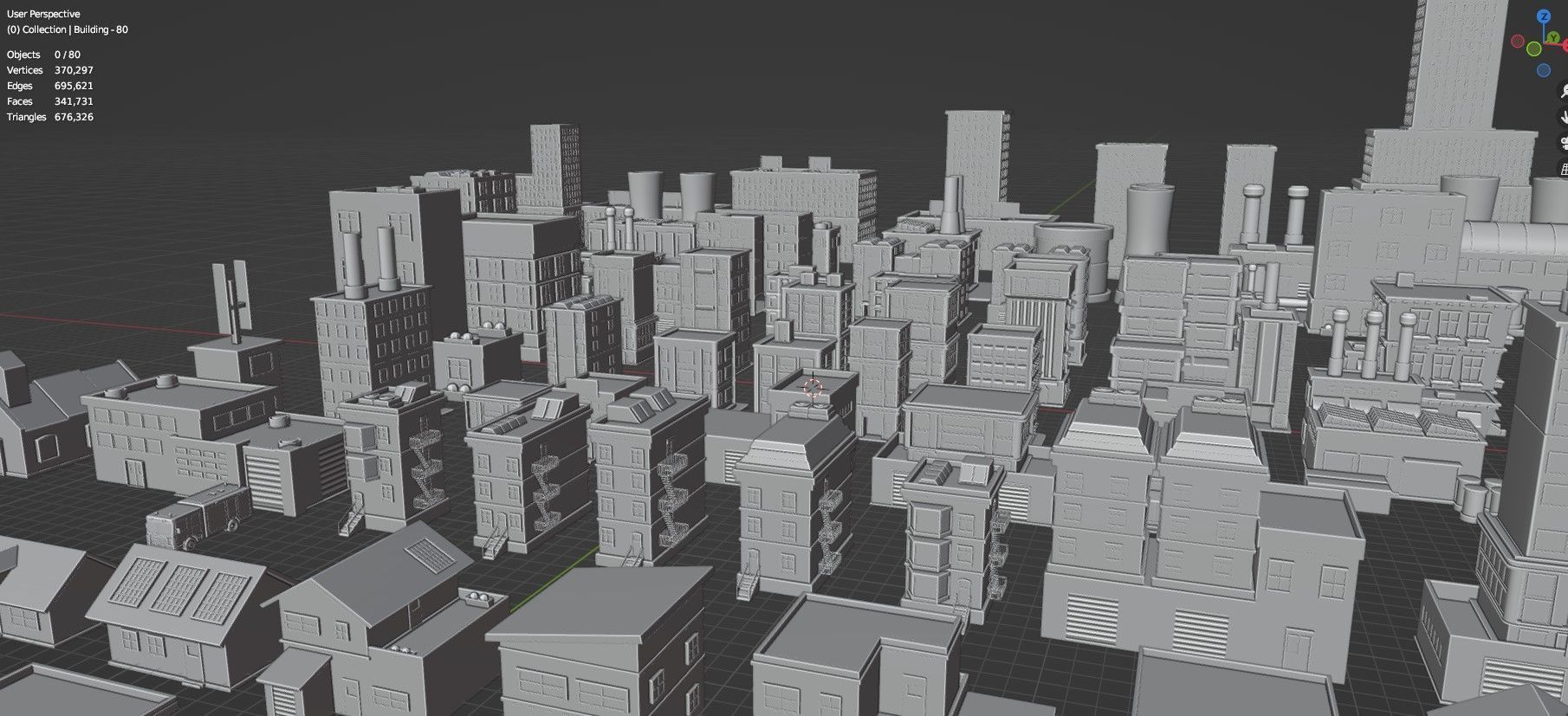 Low Poly City Buildings Pack Of 80 - Game Ready - Untextured  Low-poly 3D model_43