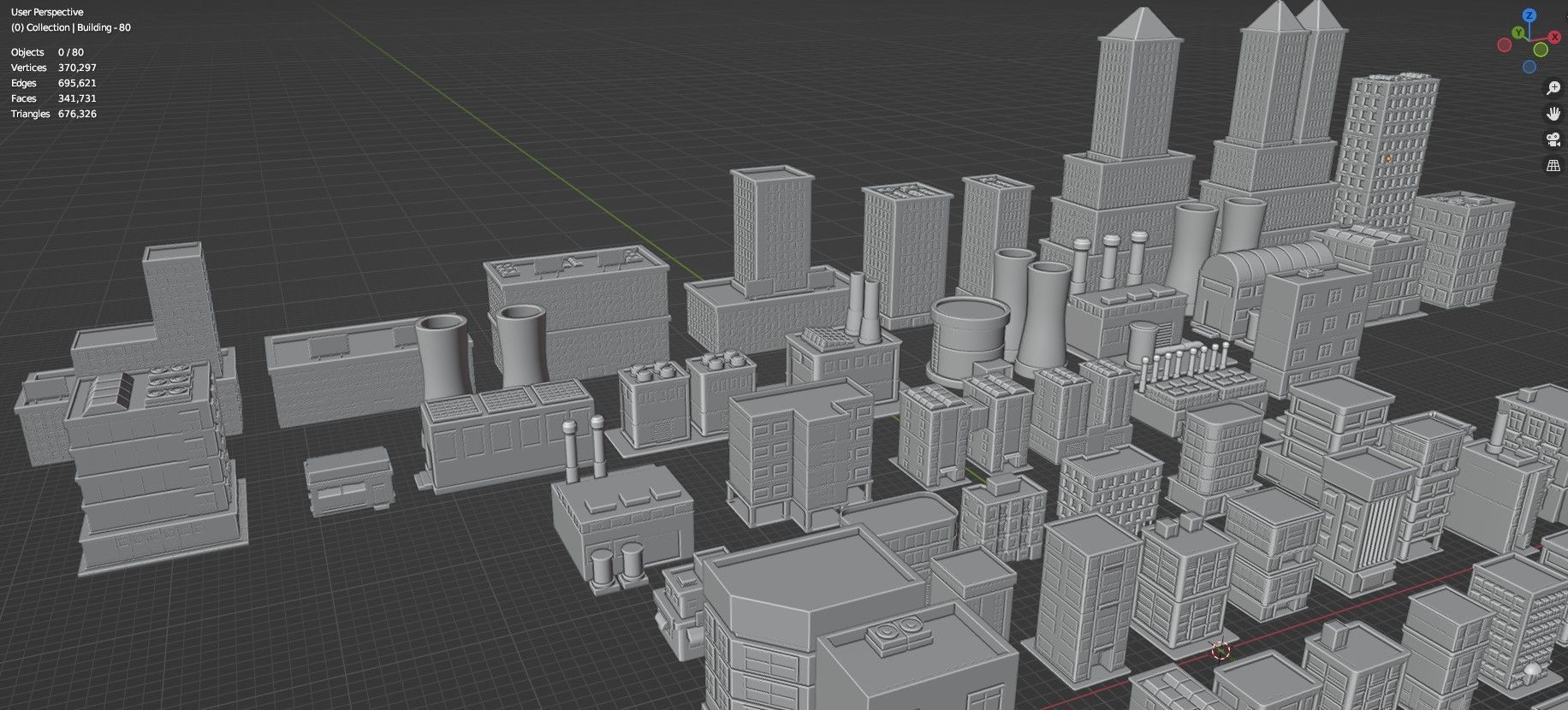 Low Poly City Buildings Pack Of 80 - Game Ready - Untextured  Low-poly 3D model_46