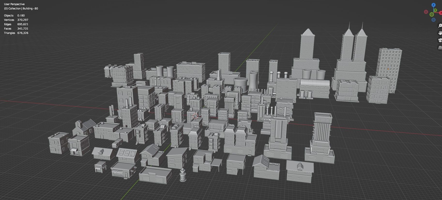 Low Poly City Buildings Pack Of 80 - Game Ready - Untextured  Low-poly 3D model_36