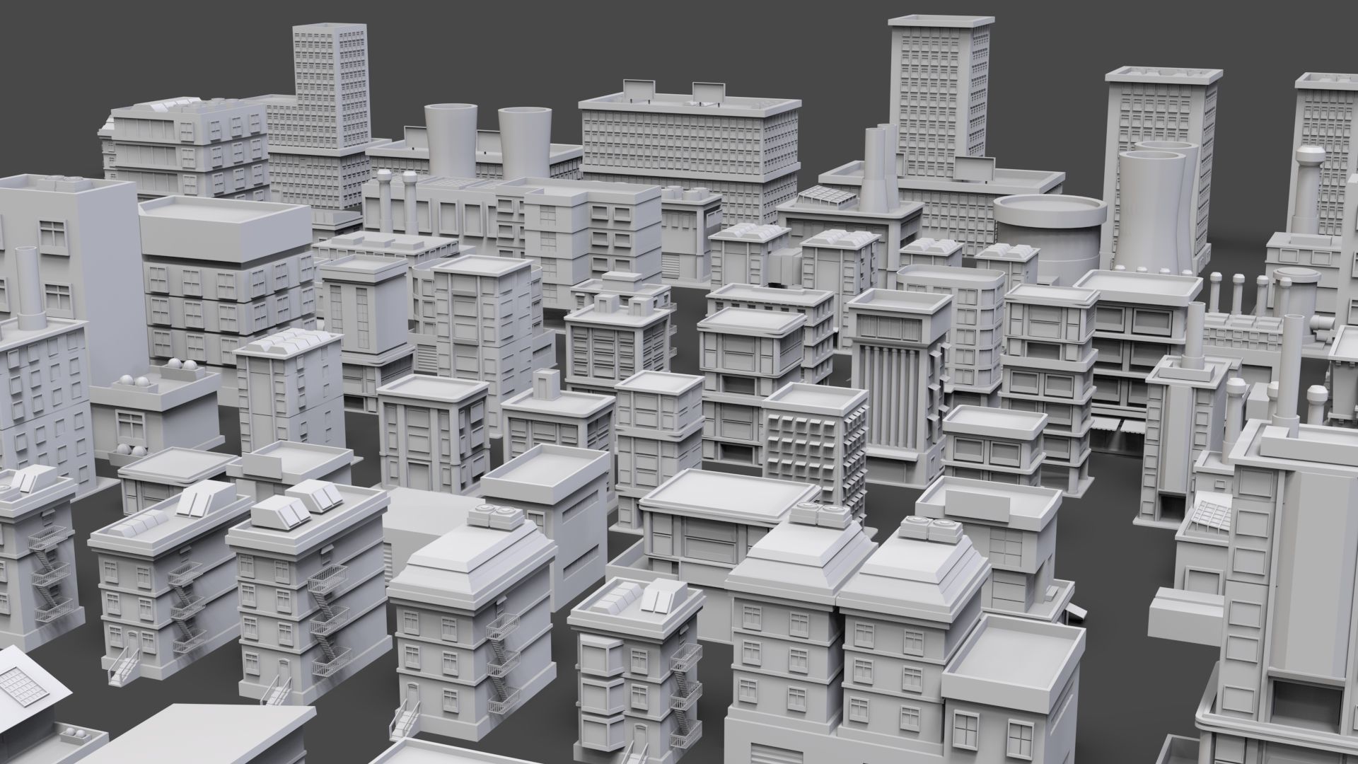 Low Poly City Buildings Pack Of 80 - Game Ready - Untextured  Low-poly 3D model_12