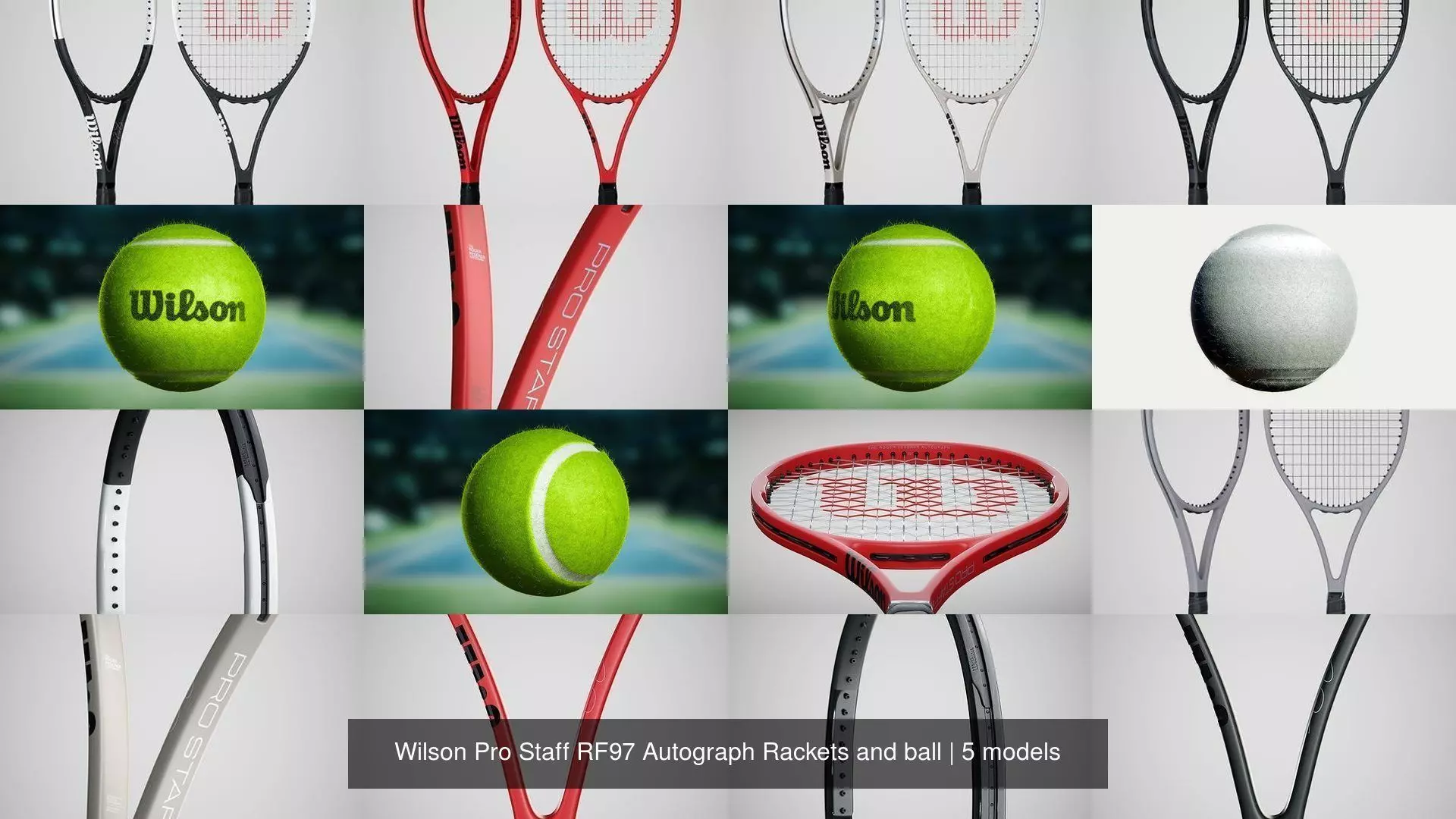 Wilson Pro Staff RF97 Autograph Rackets and ball 3D Model Collection_0