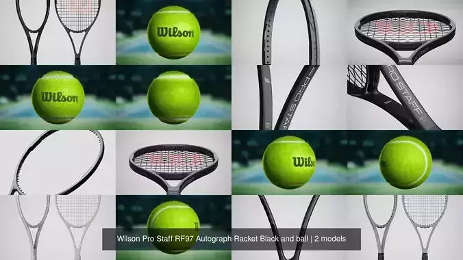 Wilson Pro Staff RF97 Autograph Racket Black and ball 3D Model Collection
