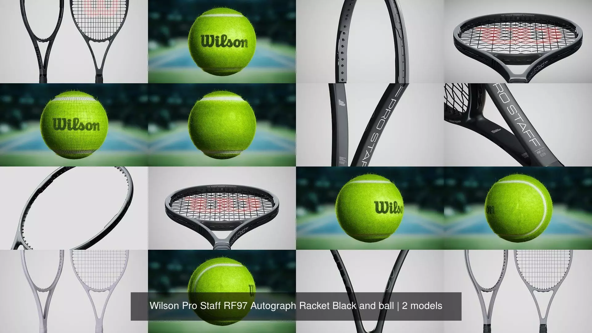 Wilson Pro Staff RF97 Autograph Racket Black and ball 3D Model Collection_0