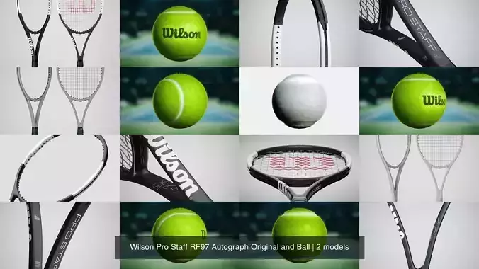 Wilson Pro Staff RF97 Autograph Original and Ball 3D Model Collection
