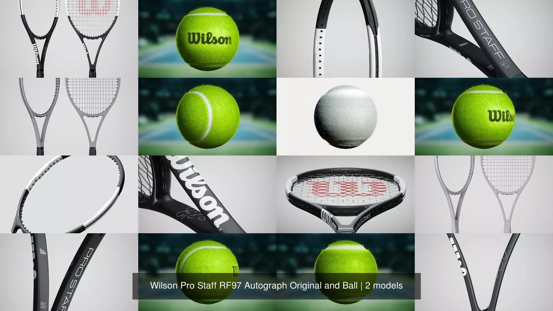Wilson Pro Staff RF97 Autograph Original and Ball 3D Model Collection_0
