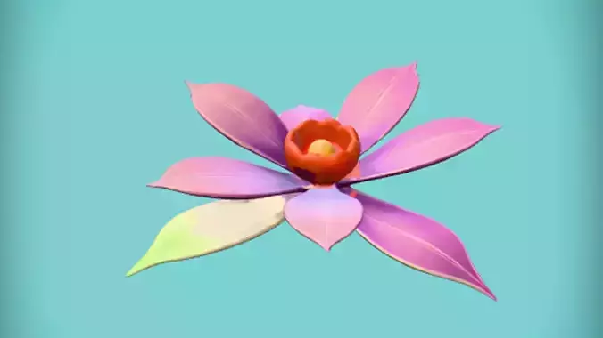 Purple flower with green leaves 3D Game Ready Model