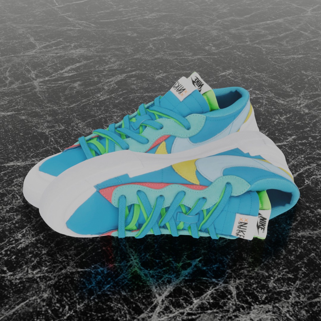 Nike Blazer Low Sacai x Kaws Neptune Blue 3D SHOES Low-poly 3D model_1