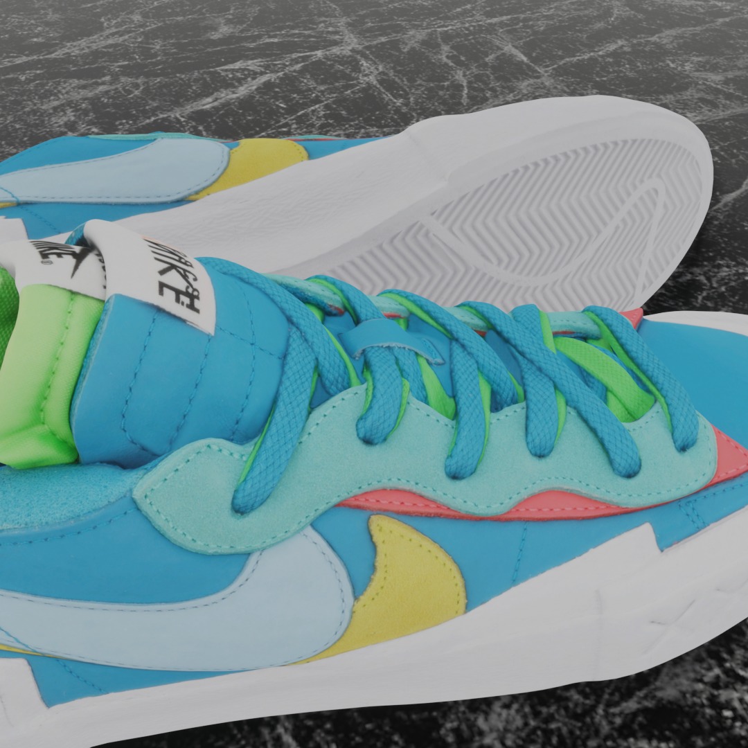 Nike Blazer Low Sacai x Kaws Neptune Blue 3D SHOES Low-poly 3D model_9