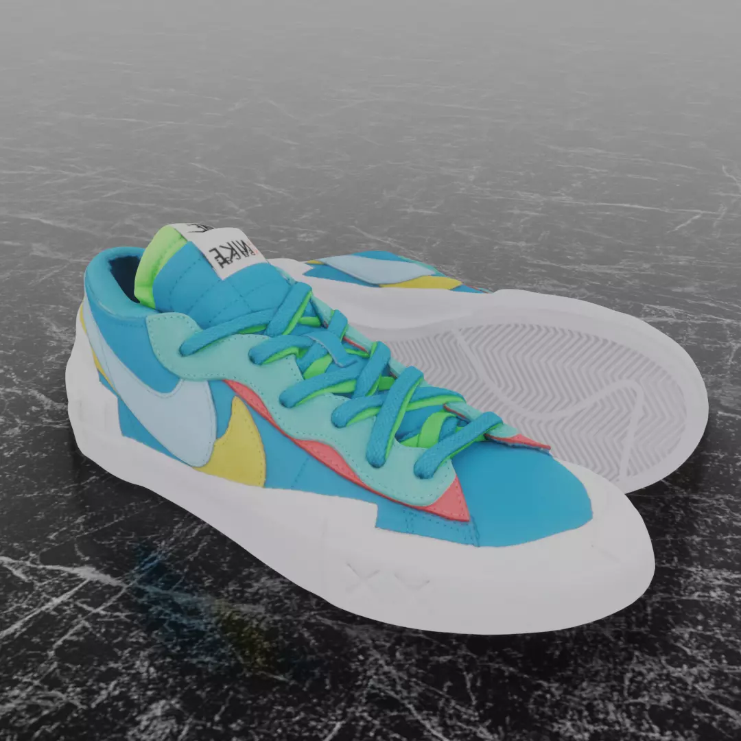 Nike Blazer Low Sacai x Kaws Neptune Blue 3D SHOES Low-poly 3D model_0