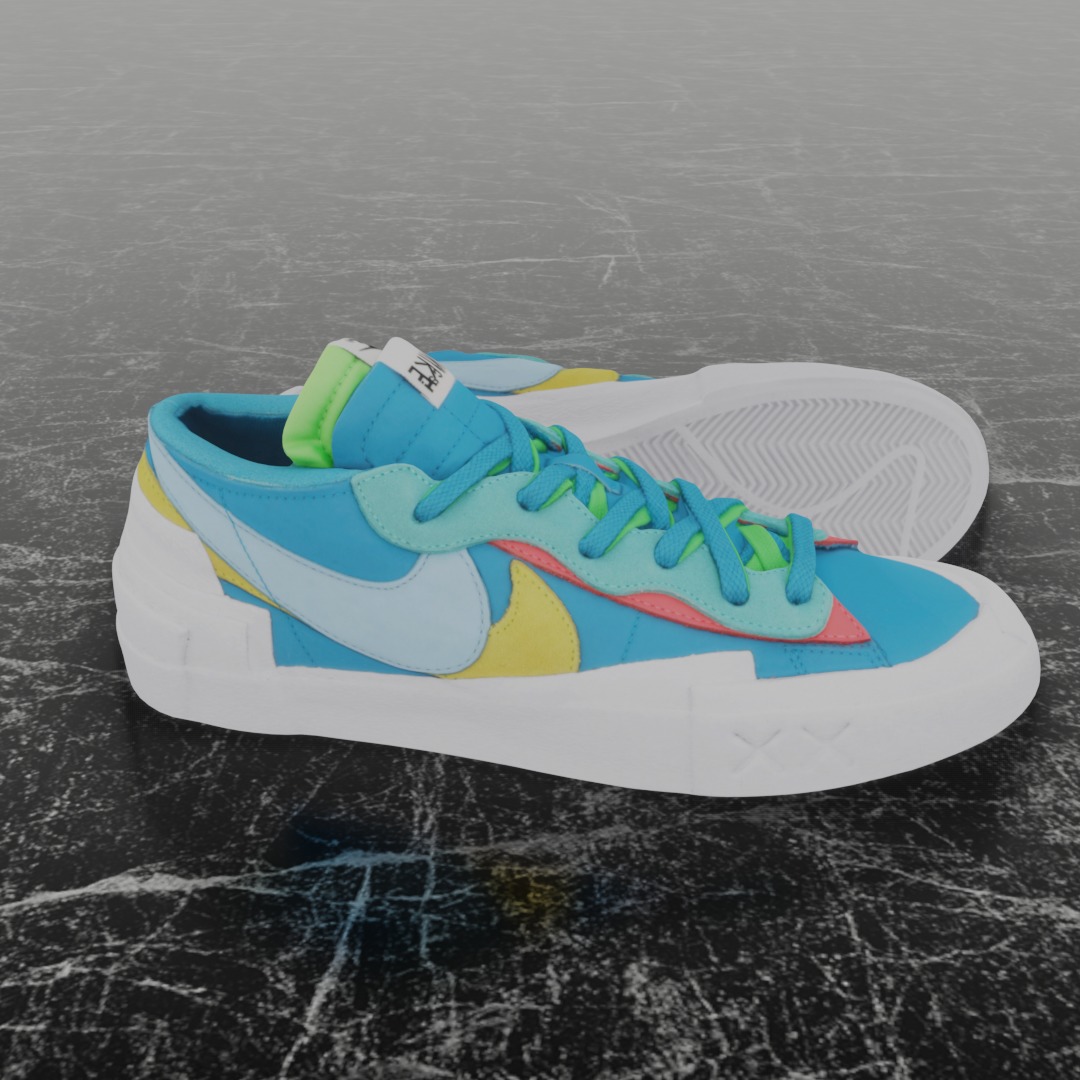 Nike Blazer Low Sacai x Kaws Neptune Blue 3D SHOES Low-poly 3D model_4