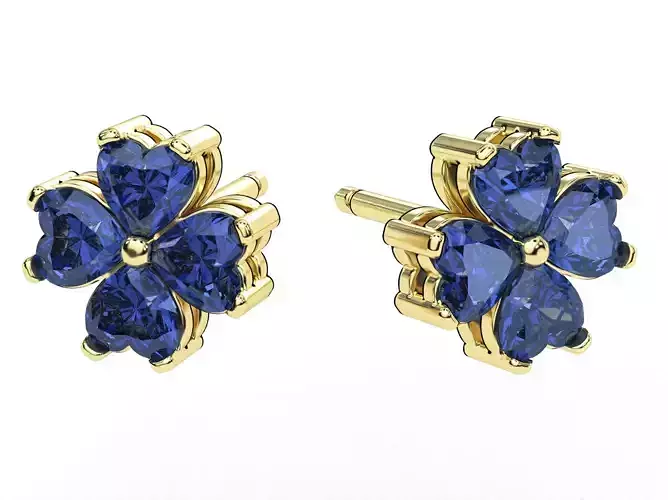 Earrings with stones heart in the form of a clover leaf 658 3x3