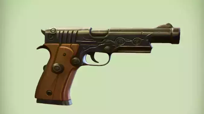 Handgun with wooden grip