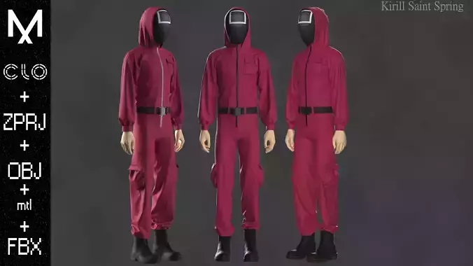 Squid Game Outfit Marvelous designer Clo3d OBJ mtl FBX ZPRJ