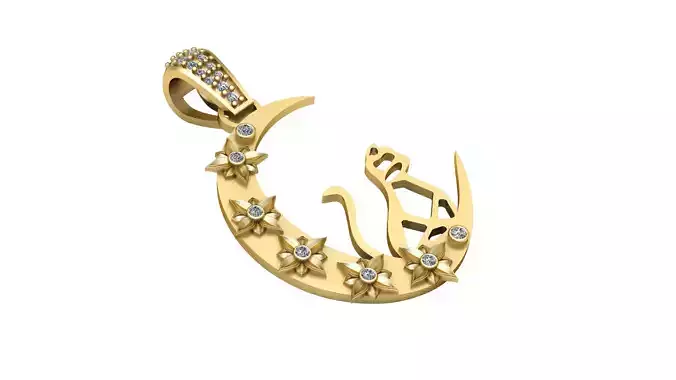 CAT ON THE MOON PENDANT 3D PRINTABLE MODEL